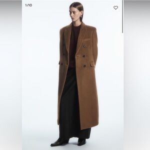 COS Oversized Double Breasted Mohair Wool Coat Camel Brown Size 8